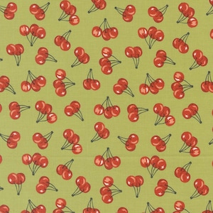Farmstead  Farm Fresh Cherries Light Green by Stacy Hsu for Moda  Cotton Quilt Fabric sold by the 1/2 yard # 20906 18 Clover