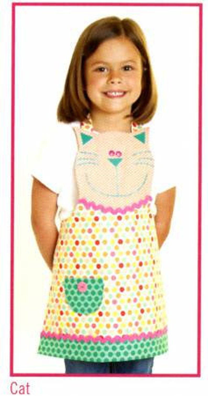 Fun Friends Child's Apron Pattern Kitty, Rabbit, Owl Apron size 3-8 by Cotton Ginnys image 3