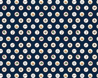 Love you S'more Camping Badges Riley Blake 100% Cotton quilt Fabric sold by the 1/2 yard.  #C12141-navy