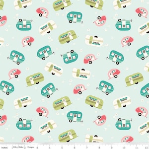 Glamp Camp Trailer Toss Glamping by My Mind&#39;s Eye for Riley Blake Designs 100% cotton quilt fabric sold by the 1/2 yard #C12351-MINT