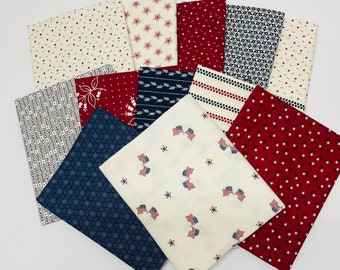 American Gatherings 11 by Primitive Gatherings for Moda 100% Cotton Quilt Patriotic American Red White Fat Quarter Bundle of 12