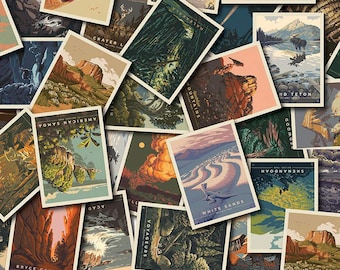 National Parks Postcard Tossed by Anderson Design Group Riley Blake Designs 100% Cotton Quilt Fabric Sold by the half Yard #CD13290 MULTI