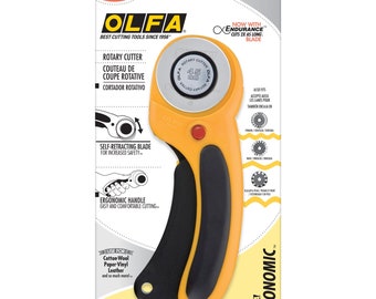 Cutter rotatif OLFA Lame ergonomique à réalignement automatique de 45 mm, main droite/gauche
