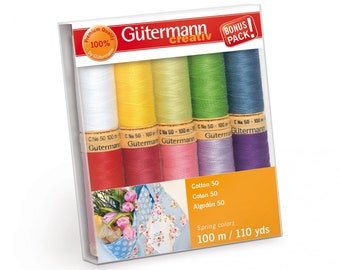 Gutermann Cotton Thread 50 WT.  10 Spools 110 Yds.  Spring Colors  #734016-1