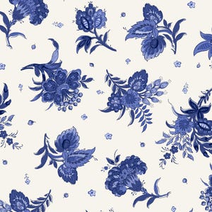 French Quarter Maywood Studio Blue Navy Blue Floral 100% Cotton Quilt Fabric sold by the 1/2 yard #MAS10602-E