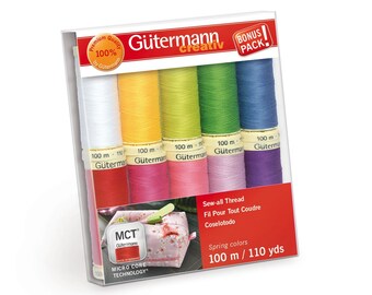 Gutermann Sew All Thread 100% Polyester  10 Spools 110 Yds. Spring  Colors  #734014-1