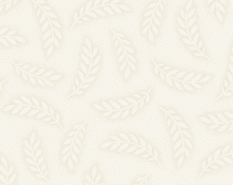 French Quarter Maywood Studio White / Cream leaves with Dots Floral 100% Cotton Quilt Fabric sold by the 1/2 yard #MAS10604-E