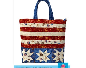 Stars & Bars Tote by Kristine Poor Patriotic Tote Handbag 17" x 13 3/4" x 3 1/2"