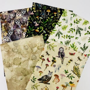 Wild Wonder Owls by Clothworks digital 100% Cotton Quilt Fabric sold by the Fat Quarter or Half yard or One yard Bundle of 5