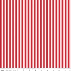 Riley Blake Striped Red and White 1/8&quot; 100%  Cotton Quilt  Fabric  by the 1/2 yard #C495 RED