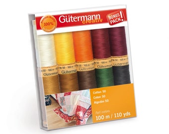 Gutermann Cotton Thread 50 WT.  10 Spools 110 Yds.  Fall Colors  #734016-2