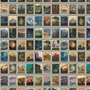 National Parks Mini Posters by Anderson Design Group for Riley Blake Designs 100% Cotton Quilt Fabric Sold by the YARD #CD13291 GRAY