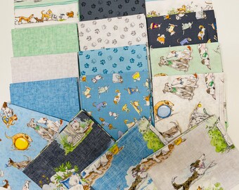 A day in the Park by Anita Jeram for Clothworks sold by the Fat Quarter FQ Bundle of 17 pcs Dog Puppy