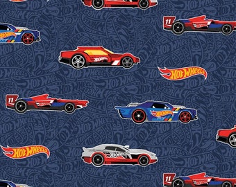 Hot Wheels by Riley Blake Navy 100% Cotton Quilt Fabric Sold By the 1/2 Yard #C9750
