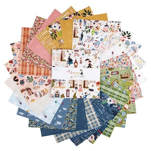 May include: A collection of fabric squares in various patterns and colors, including floral, plaid, and illustrated designs. The fabric bundle is arranged in a circular shape, with a central label reading "A Spoonful of Sugar."