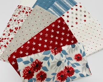 Old Glory by Lella Boutique for Moda Patriotic 100% Cotton Quilt Fabric Sold by the Bundle of 9 Fat quarters, or 1/2 half yards, or 1 yards