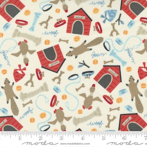 Dog Daze by Stacy Hsu for Moda Puppy Dog 100% Cotton Quilt Fabric sold by the 1/2 Yard #20841 11 WHITE
