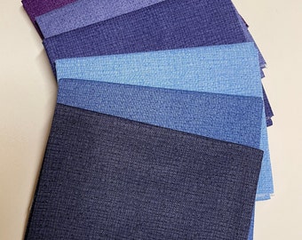 Thatched by Robin Pickens for Moda 100% Cotton Quilt Fabric Fat Quarter Bundle of 6 Blues and Purple Tones Tone on Tone