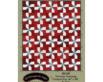 Patriotic Pinwheel Quilt Pattern by All through the night Folk Art Designs "40 x 48"