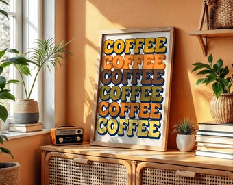 Retro Kaffee Pop Art Digitaldruck - Instant Download, moderne Küche Wanddekoration