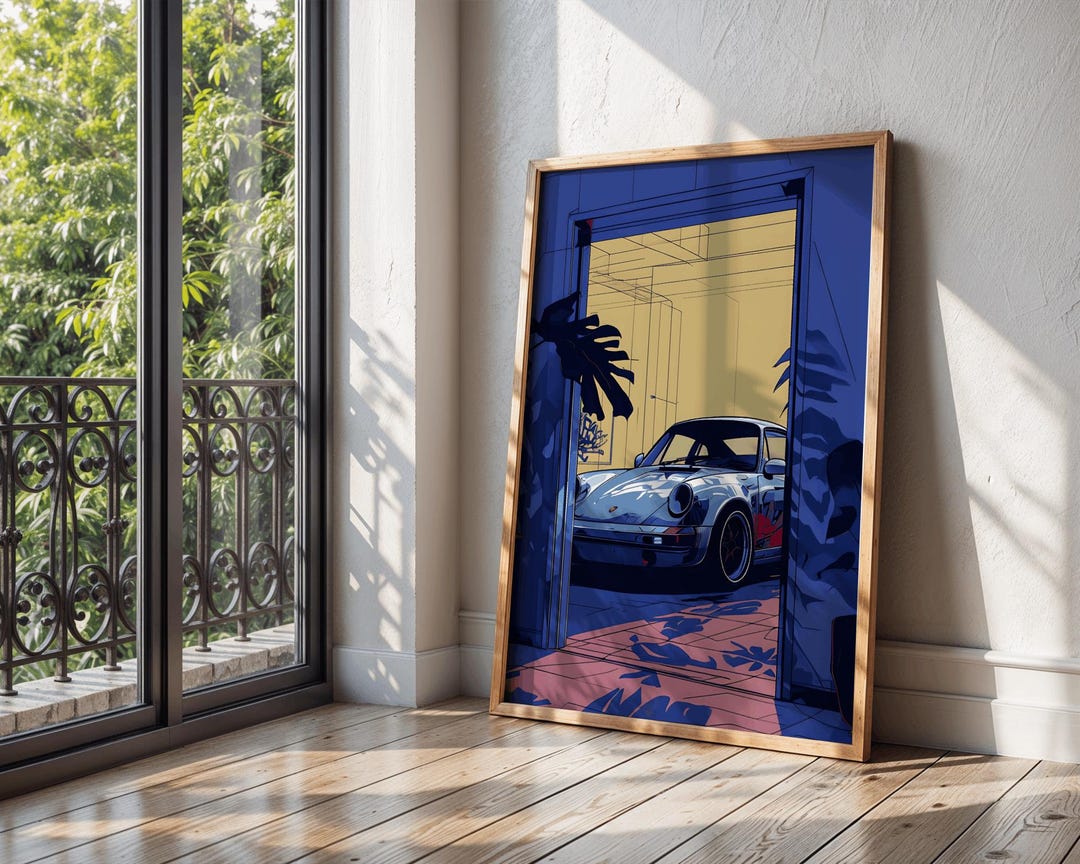 Retro Porsche 911, Neon Car Print Wall Art 80s Garage Decor (digital ...