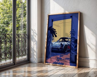 Retro Porsche 911, Neon Car Print Wall Art 80s Garage Decor (Digital Download)