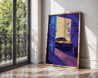 80s Porsche 911, Neon Print Wall Art, Vintage Car Art, Digital Download
