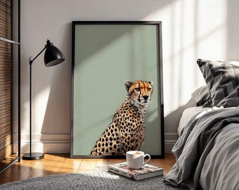 Sage Green Cheetah Art Print: Elegant Leopard Decor (Digital Download)