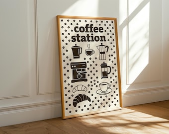 Coffee Station Wall Art, Kitchen Coffee Bar Decor, Digital Download Printable Poster