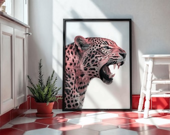 Pink Leopard Wall Art, Modern Safari Animal Print (Digital Download)