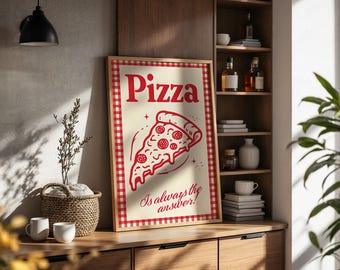 Retro Pizza Kitchen Print: Funny Food Poster, Vintage Diner Art (Digital Download)