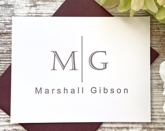Personalized Monogram Stationery and Envelope Set with your choice of colors | Folded Card Size is 4-1/4x5-1/2