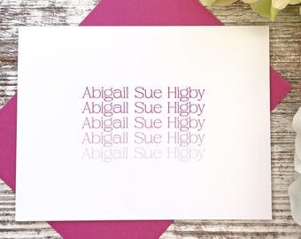 Personalized Folded Stationery and Envelope Set with your name and color choice | Folded Card Size is 4-1/4x5-1/2