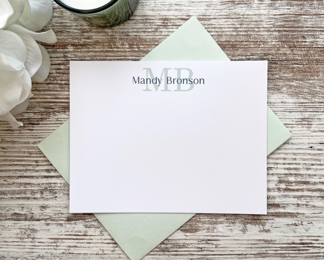 Personalized Flat Note Card Set With Your Name, Choice of Ink and ...