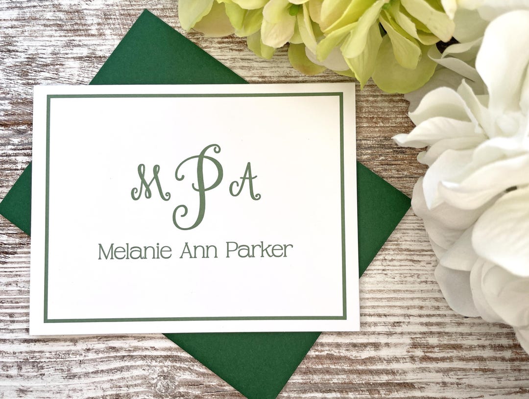 Personalized Monogram Stationery, Custom Folded Note Card and Envelope ...