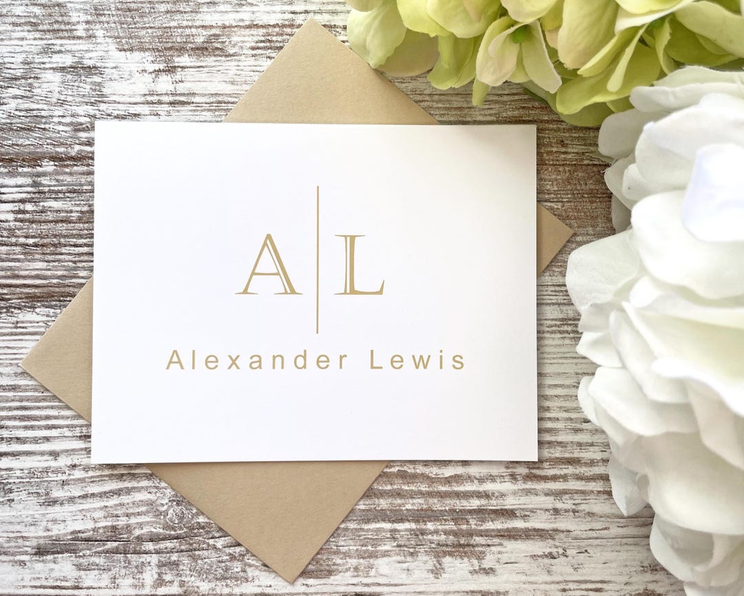 Personalized Stationery Set With Monogram, Folded Note Card and ...