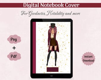 Digital Notebook Covers for Planners, GoodNotes, Notability, binder cover. Elegant fashion woman Theme.