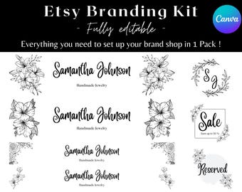 Elegant Floral Etsy Shop Banner Kit, Canva Templates (Digital Download)