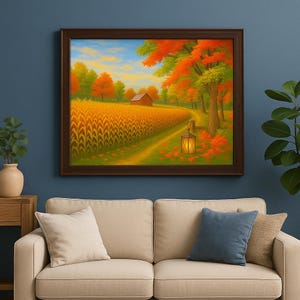 Rustic Barn Autumn Print: Fall Colors Landscape Art (Digital Download