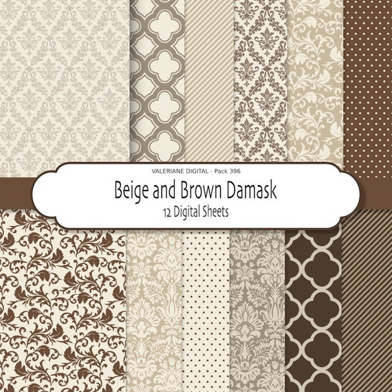 Items similar to Damask digital paper, damask scrapbook paper, brown