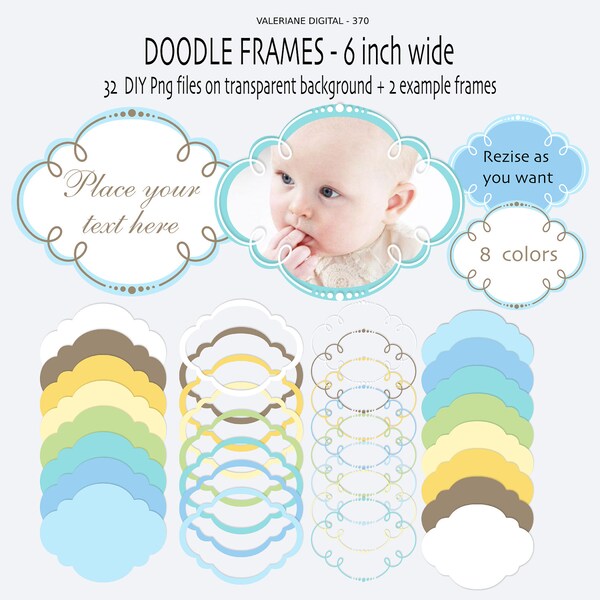 Digital Photo Frame, Baby Frame Clip Art, Doodle frame, doodle clip art, digital label - INSTANT DOWNLOAD Pack 370