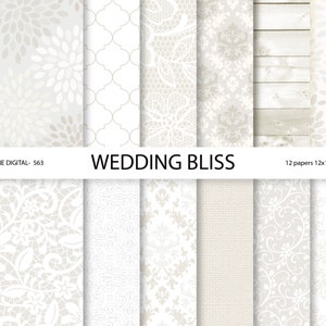 Papel Digital de boda, blanco boda papel digital, papel digital cordón, favor de la boda bricolaje - 563
