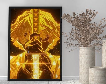 tela anime per la stanza, tela artistica Demon Slayer, decorazione artistica Demon Slayer, tela anime, tela Zenitsu, regalo per gli amanti degli anime, tela Demon Slayer
