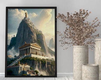 Ancient Greek Temple on Mountain Mythology Wall Art Print