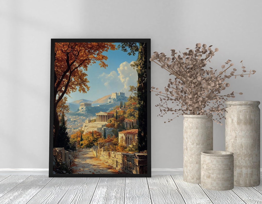Ancient Greece Landscape Art, Athens Acropolis Painting, Autumn ...