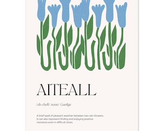 Ierse taalafdruk - "Aiteall" (Gaelische muurkunst, Keltisch interieur, Ierse woorddefinitie)