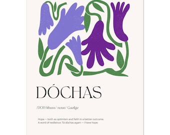 Ierse taalafdruk - "Dóchas" (Gaeilge-muurkunst, Keltisch interieur, Ierse woorddefinitie)