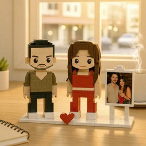 Custom Mini Brick Figurine: Personalized Anniversary Gift with Frame