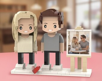 Figura de pareja de ladrillos personalizada con marco de fotos: regalo de recuerdo personalizado