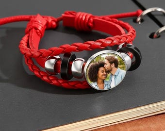 Pulsera con foto personalizada: recuerdo de cuero sintético trenzado